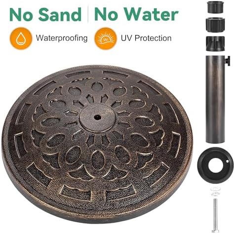 Patio Umbrella Stand - 31 lbs 18.9" Heavy Duty Outdoor Umbrella Base Stand, Market Umbrella Holder for Garden, Backyard, Pool, Beach, No Water or Sand Required, Round Bronze - Image 3