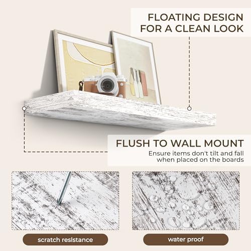 RICHFOCUS Bathroom Floating Shelves for Wall 2Pack|Rustic White|32" L - Image 6