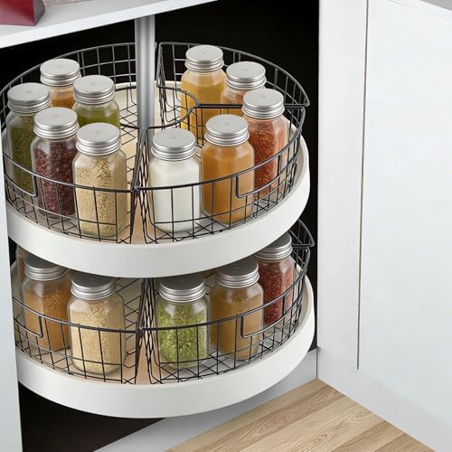 2 Pack 1/4 Wedge Metal Lazy Susan Organizer Baskets with Handles - Image 3