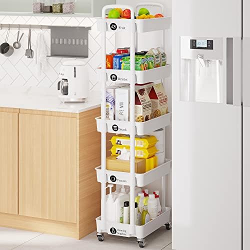 5 Tier Rolling Cart with Wheels, Utility Storage Carts,White - Image 4