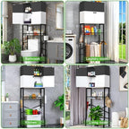 Over-The-Toilet Storage Rack, 4-Tier Bathroom Organizer Shelf Over Toilet with Barn Doors Cabinet and Basket, Freestanding Space Saver Bathroom Shelves with Paper Holder Above Toilet (Black & White) - Image 6