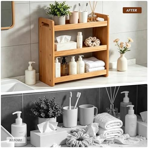 Bathroom Counter Organizer, 3 Tier Bathroom Countertop Organizer, Bathroom Counter Shelf, Wooden Makeup Organizers Countertop, Bathroom Vanity Organizers and Storage for Bedroom, Gifts - Image 5