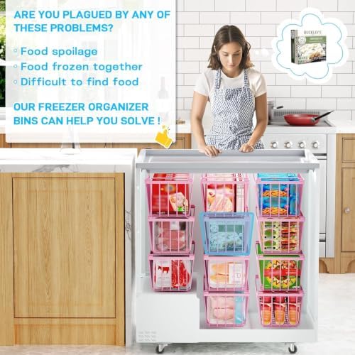 SUNALLY Freezer Organizer Bins, 8 Pack Stackable Pantry Storage Bins, Pink - Image 6