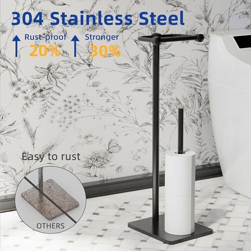 RUACQ Bathroom Toilet Paper Holder Stand with Storage, Matte Black - Image 5