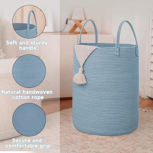 JMvicyroam 60L Cotton Rope Laundry Basket Hamper, Blue - Image 6