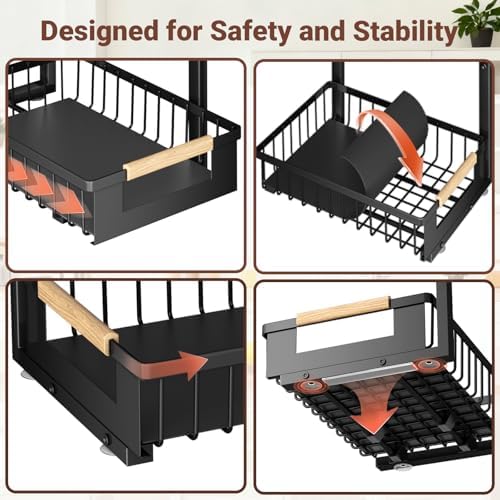 Under Sink Organizers and Storage, 2 Pack L-Shaped Pull Out Cabinet Organizer, 2 Tier Sliding Storage Rack with Adjustable Height, Metal Under Sink Shelf for Kitchen, Bathroom, Pantry, Black - Image 5