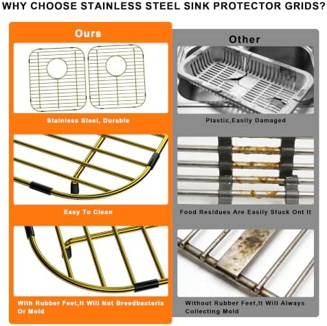 SANNO Sink Bottom Grid for Kitchen, Sink Protectors with Rear Drain Hole for Double Sink,Stainless Steel,13" L x 11.6" W - Image 3