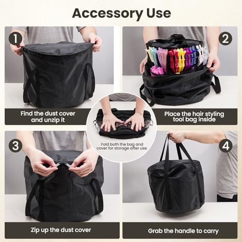 Hairstylist Travel Bag, with Dust Cover, 11L Large Capacity, Heat-Resistant Interior, Iridescent Pockets, 24 Hook-and-loop Slots, Top Drawstring, Makeup & Pet Grooming Supplies Organizer - Image 6