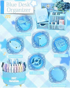 Blue Desk Accessories and Organizers with Desk Organizer and 360°Rotating Pen Holder stapler Pen and a Lot of Office Blue Office Supplies Beautifully Presented in a Gift Box - Image 2