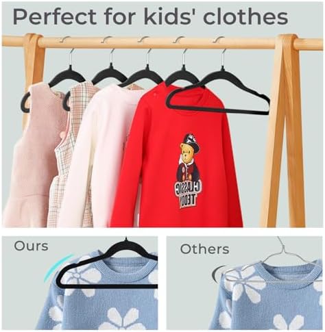 ManGotree 14 Inch Kids Velvet Hangers Felt Children's Hangers 66 Pack Black - Image 5