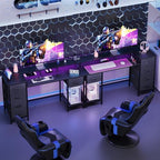 Korfile 55 Inch Gaming Computer Desk with Power Outlets,LED,5 Drawers,Black - Image 2