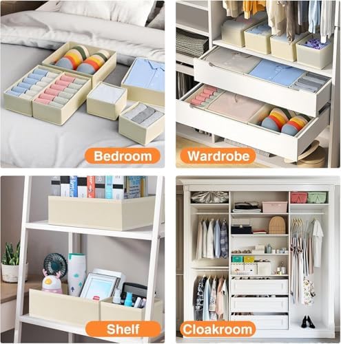 Drawer Organizer Clothes, Nursery Dresser & Closet Storage, Beige, 15 Pack - Image 4