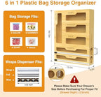 6 in 1 Storage Bag Organizer for Kitchen Drawer, Bamboo Foil and Plastic Wrap Dispenser With Cutter, Food Baggie for Drawer, Plastic Bag for Gallon, Quart, Sandwich, Snack - Image 2
