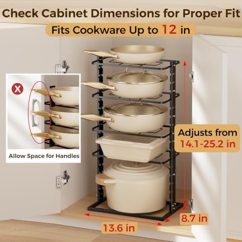 LAMU Pots and Pans Organizer Under Cabinet, 5 -Tier Dual-Pillar Design - Image 2