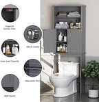 Over the Toilet Storage Cabinet for Bathroom, Storage Cabinets Over Toilet, Bathroom Floor Mounted Cabinet Space Saver with Adjustable Shelf and 2 Open Shelves, 75in, Grey - Image 6