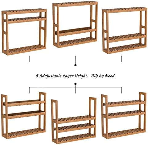 Domax Bamboo Bathroom Shelf 3-Tier Wall Mount Storage Rack Multifunctional Adjustable Layer Free Standing Over Toilet Utility Shelves Living Room Kitchen (Walnut) - Image 6