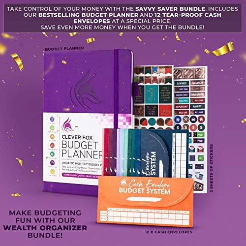 Clever Fox Budget Planner & Cash Envelopes for Budget System Bundle - Monthly Budget Organizer & 12 Money Envelopes - Household Budgeting Book & Envelopes for Women & Men – A5, Purple & Multicolor - Image 2