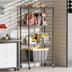 SINGAYE 4 Shelves Storage Wire Shelf Closet Metal Shelving Pantry Wheels - Image 6