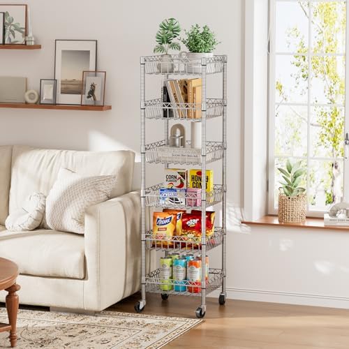 Golpart Basket Shelves Closet Rack with Wheels Metal Pantry Wire Shelf Unit - Image 5