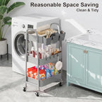 3 Tier Gray Metal Rolling Cart, Three Tiered Storage Dorm Carts with Wheels - Image 2
