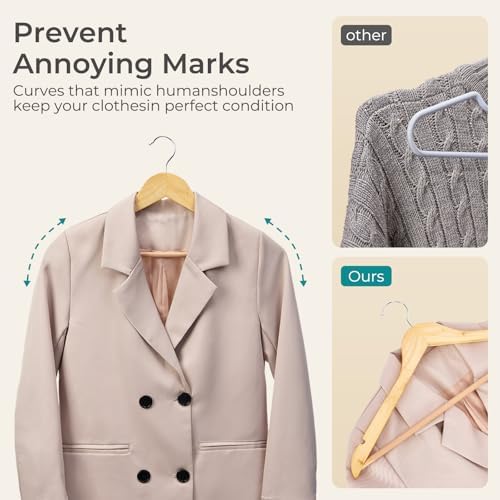 HOUSE DAY Premium Wooden Hangers 100 Pack, Heavy Duty & Durable Coat Hanger - Image 7