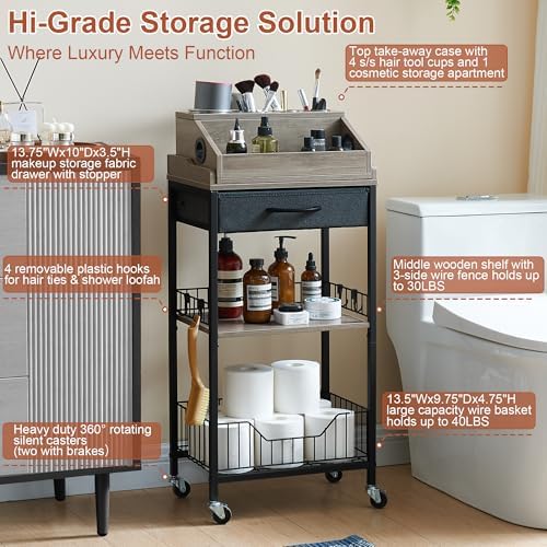 Large Makeup Cart Organizer with Hair Tool Holder, Black and Gray - Image 3