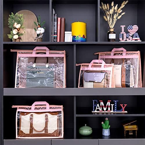 Handbag Dust Bags Clear Purse Storage Organizer for Closet Small to Extra Large Handbags Dust Free Bags Hanging Zipper Storage Bag with Hooks, (Pink, 4 Sizes-8PCS) - Image 5