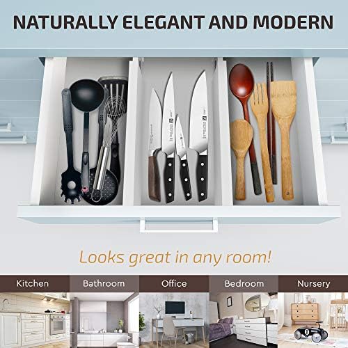 4-Pack Drawer Divider - 2.6" High, 16" to 22" Adjustable Bamboo Drawer Organizers for Clothes, Expandable Dresser Separators in Bedroom/Bathroom/Kitchen/Office Organization and Storage (White) - Image 2