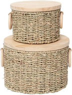 Woven Seagrass Storage Basket Set of 2 with Lids by QingtuHome