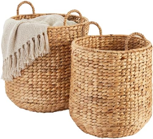 Best Choice Products 2-Piece Round Nesting Baskets W/Handles, Handwoven Water Hyacinth, Plant Holder, Laundry Basket, Storage Organizer, Tote Bins for Bedroom, Living Room, & Laundry Room - Natural by BestChoiceProducts