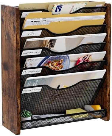 Wall File Organizer,6 Tier Mesh Mail Organizer Wall Mounted,Hanging File Holder,Magazine Rack for Documents,Magazine,Literature,File,Mails,Envelopes by PAG-Mass