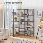 HOOBRO Industrial Corner Bookshelf, 5-Tier L-Shaped Bookcase, Open Display Storage Rack, Floor Standing Storage Shelf, for Living Room, Bedroom, Home Office, Rustic Brown and Black BF68SJ01 - Image 4
