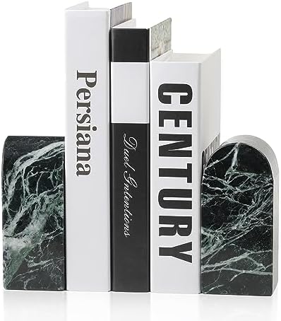 Koville Italian Natural Marble Bookends for Shelves, Decorative Book Ends, 7lbs Heavy-Duty Marble Book Holders, Bookshelf Apartment Decor for Normal Books/CD/Video Games(Verde Remeggiato) by Koville