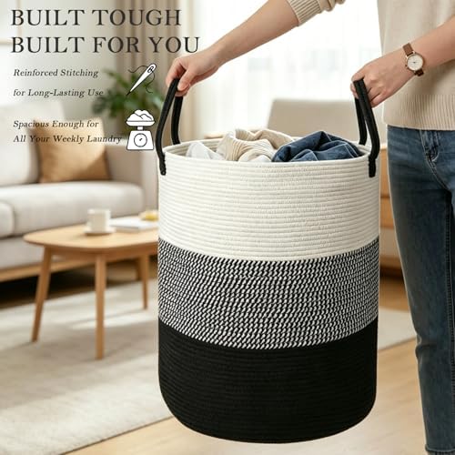 105L Extra Large Laundry Basket,Clothes Hamper with Handles-Black - Image 5