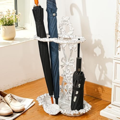 Sungmor Cast Iron Umbrella Stand with Drip Tray - Victorian & Vintage White - Image 5