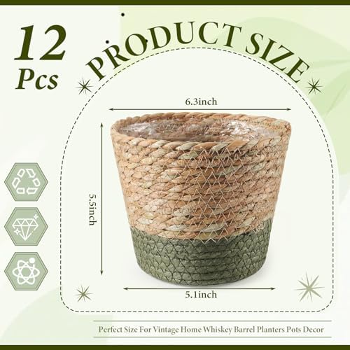 AceOrbit 12 Pcs Wicker Plant Basket Bulk with Liners Woven Planter Baskets Bulk for Indoor Outdoor Seagrass Plants Woven Wicker Baskets for Flower Pots Cover and Room Decor (Small,Farmhouse) - Image 4