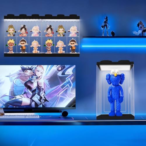 Wall-Mounted Black Acrylic Display Case with White LED Light, 12-Grid Clear Showcase Shelf, No-Assembly Dustproof Organizer for Mini Figures, Collectibles - Image 2