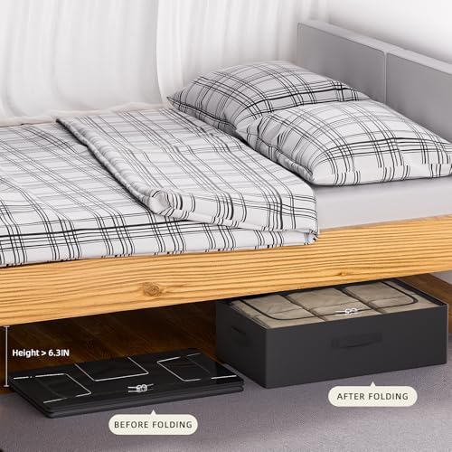 CYhom 3Pcs Under Bed Storage Bins with Metal Frame - Shoe Organizer for Closet with Clear Cover Oxford Fabric Sturdy Underbed Container Foldable Stackable Clothes Organizer (Black, 23.5x11.8x6.3) - Image 4