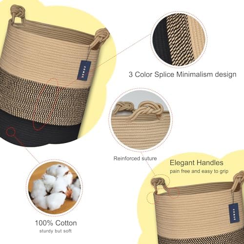 COMSE Tall Woven Blanket & Laundry Basket, 72L, Brown & Black - Image 4
