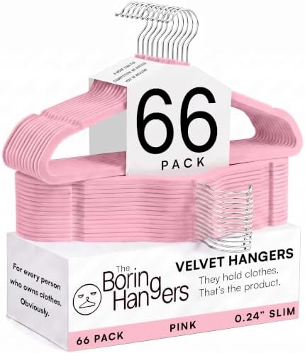 66 Pack Pink Velvet Hangers Non Slip, Felt Hangers by TheBoringHangers