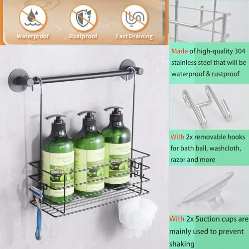 1-Tier Shower Caddy Hanging Shower Rack with Hooks Over Door 2PK - Image 3