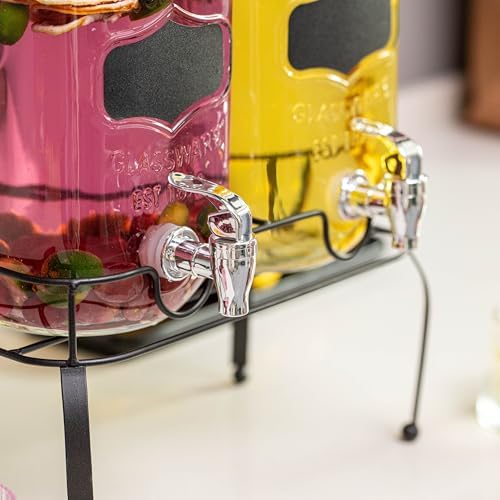 Basicwise 2-Pcs Glass Drink Dispenser Set with Metal Stand, Stainless Steel Spigots and Chalkboard Signs - Ideal for Serving Beverages, Water, Lemonade and Juice at Picnics, Camping Trips and Parties - Image 5