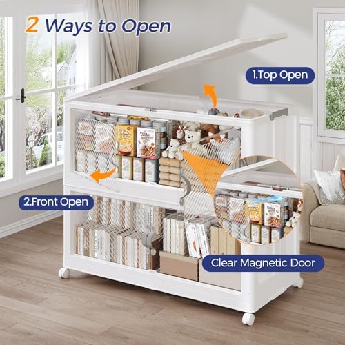 120GAL (480QT) Collapsible Plastic Storage Bins with Lid & Wheels, Extra Large Stackable Closet Organizers Storage Boxes, Folding Cabinet for Home Kitchen Office, 4Pack White - Image 4