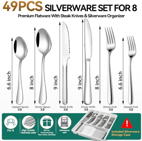 49PCS Silverware Set with Organizer, Silverware Cutlery&Steak Knives for 8 - Image 2