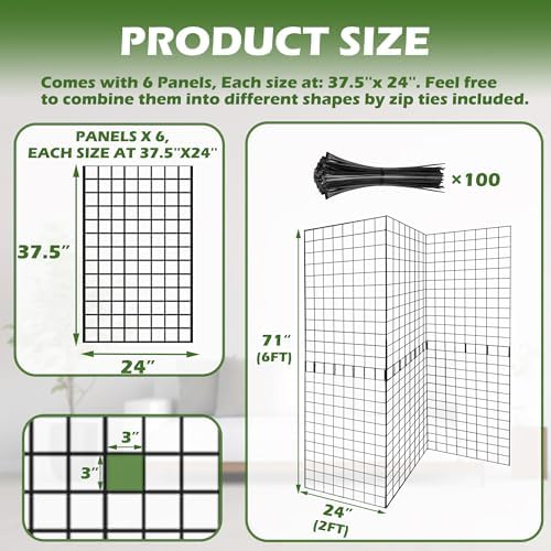 Grid Wall Panels 3 Pcs, Commercial Grade Gridwall Panels, Metal Grid Wall Panel Display Stand, You Can DIY 6 Pack 2'x3' or 3 Pack 2'x6' (Black) - Image 3