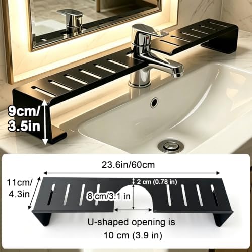 Vertical Faucet Storage Rack, Over the Sink Shelf, Black, 23.6in/60cm - Image 2