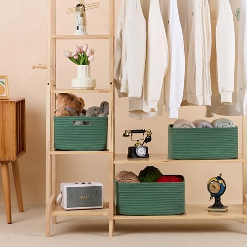 MiniArk Large Storage Baskets for Shelves, 17 x 13 x 7.5” Closet Organizers Bins for Clothes Blanket Towels, Baby Nursery, Toy Baskets Box, Woven Rope Baskets, 3 Packs Green - Image 3