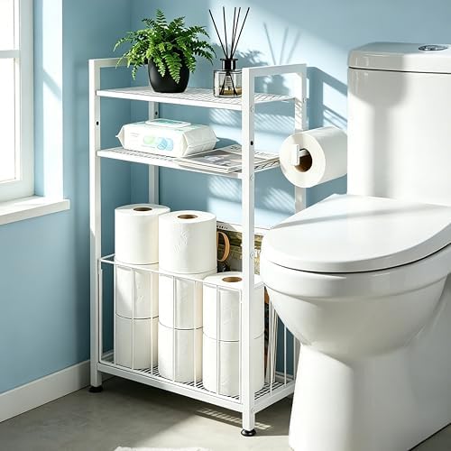 Freestanding Toilet Paper Holder with Storage for Small Bathrooms, White - Image 2