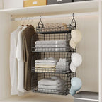 HapiRm Hanging Closet Organizer Storage - 4 Tier Metal Stackable Hanging Closet Shelves with Dividers and S Hooks, Foldable Clothes Shelves for Clothes, Pants, Shoes, Coat, Hats Clutches Accessories - Image 5