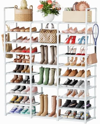 Mavivegue 10 Tiers Shoe Rack, Large Storage Space, 55-60 Pairs, White, Polypropylene by Mavivegue